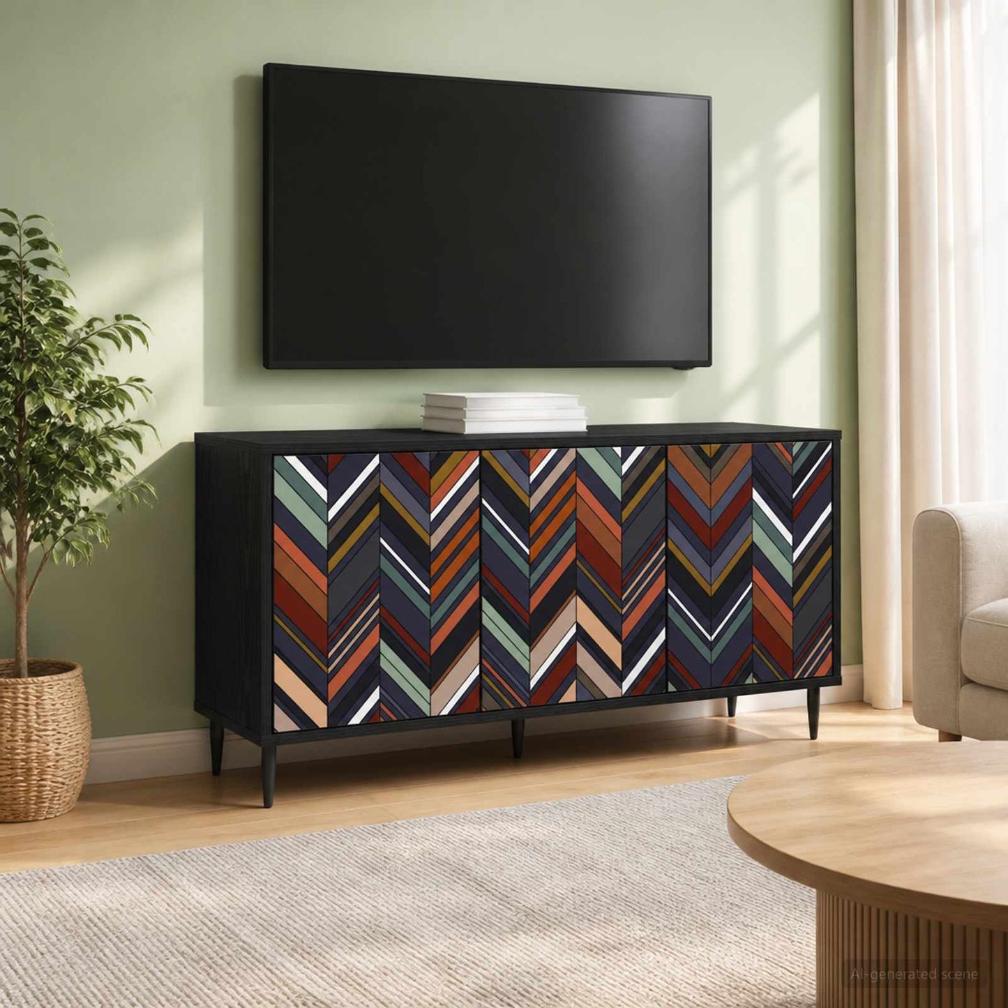 TV Cabinet OMMEN 102 x 33 x 51 cm Black Oak Engineered Wood