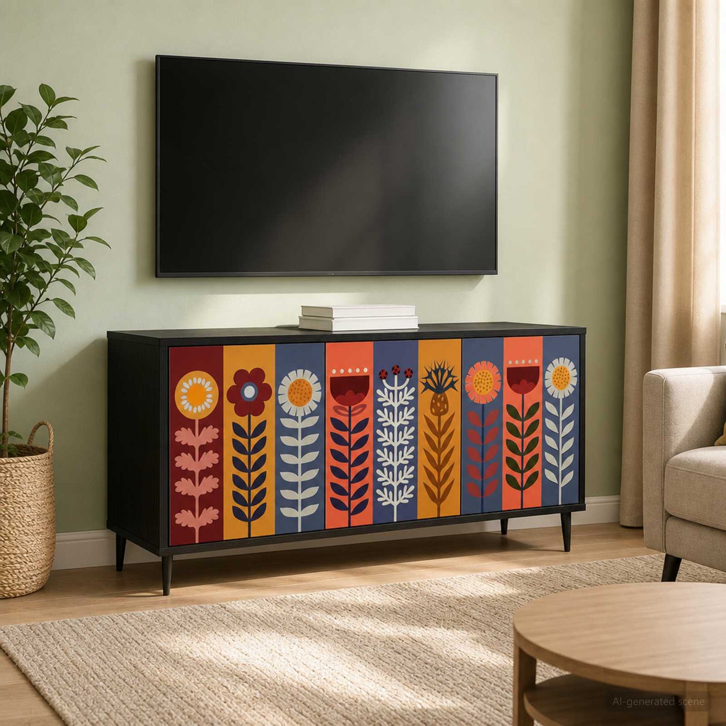 TV Cabinet ESSEN 102 x 33 x 51 cm Black Oak Engineered Wood