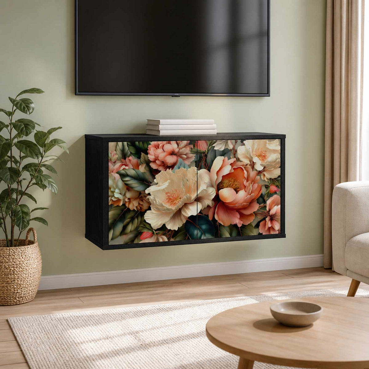 Wall-mounted TV Cabinet BORNE 69 x 33 x 40 cm Black Oak