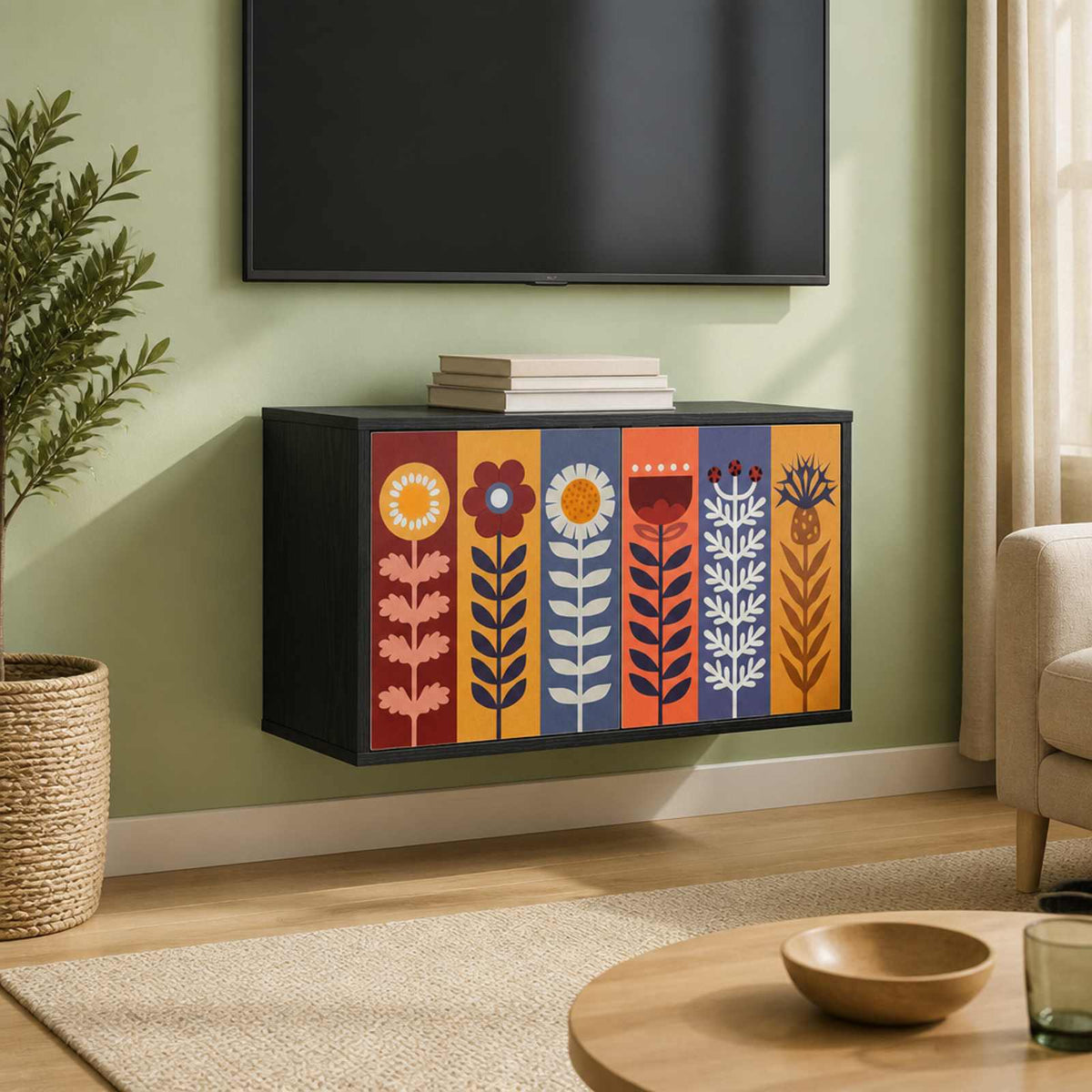 Wall-mounted TV Cabinet ESSEN 69 x 33 x 40 cm Black Oak