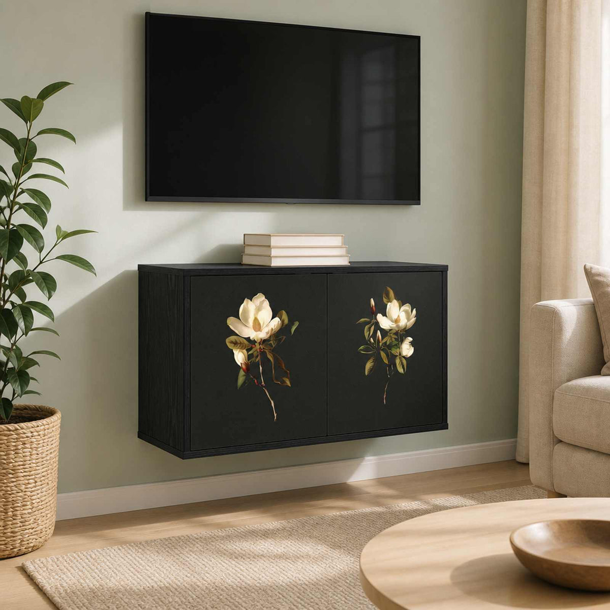 Wall-mounted TV Cabinet BREMEN 69 x 33 x 40 cm Black Oak