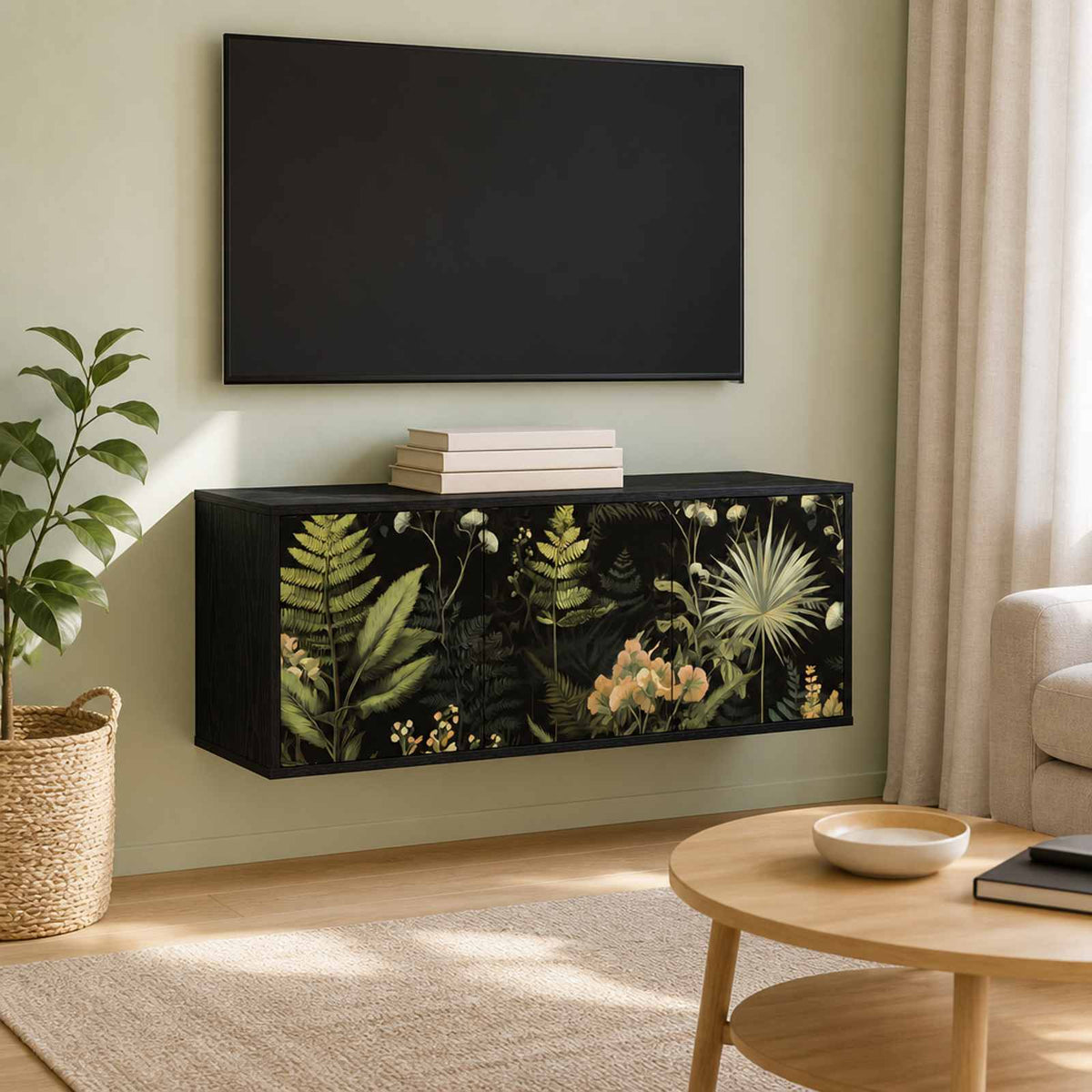 Wall-mounted TV Cabinet RHENEN 102 x 33 x 40 cm Black Oak