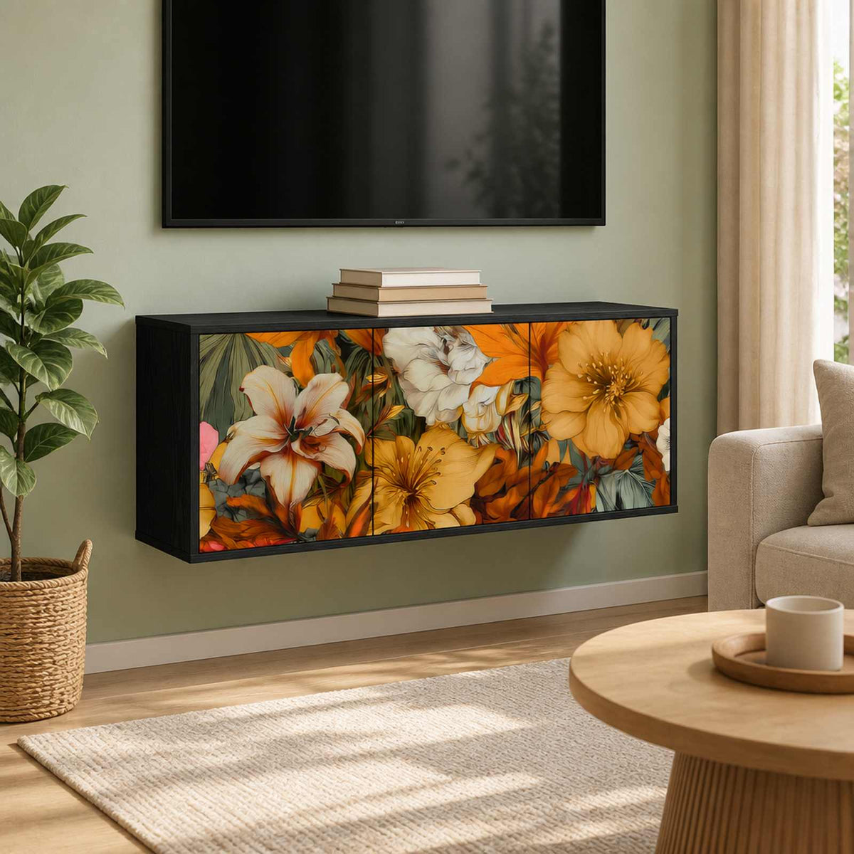 Wall-mounted TV Cabinet GENNEP 102 x 33 x 40 cm Black Oak