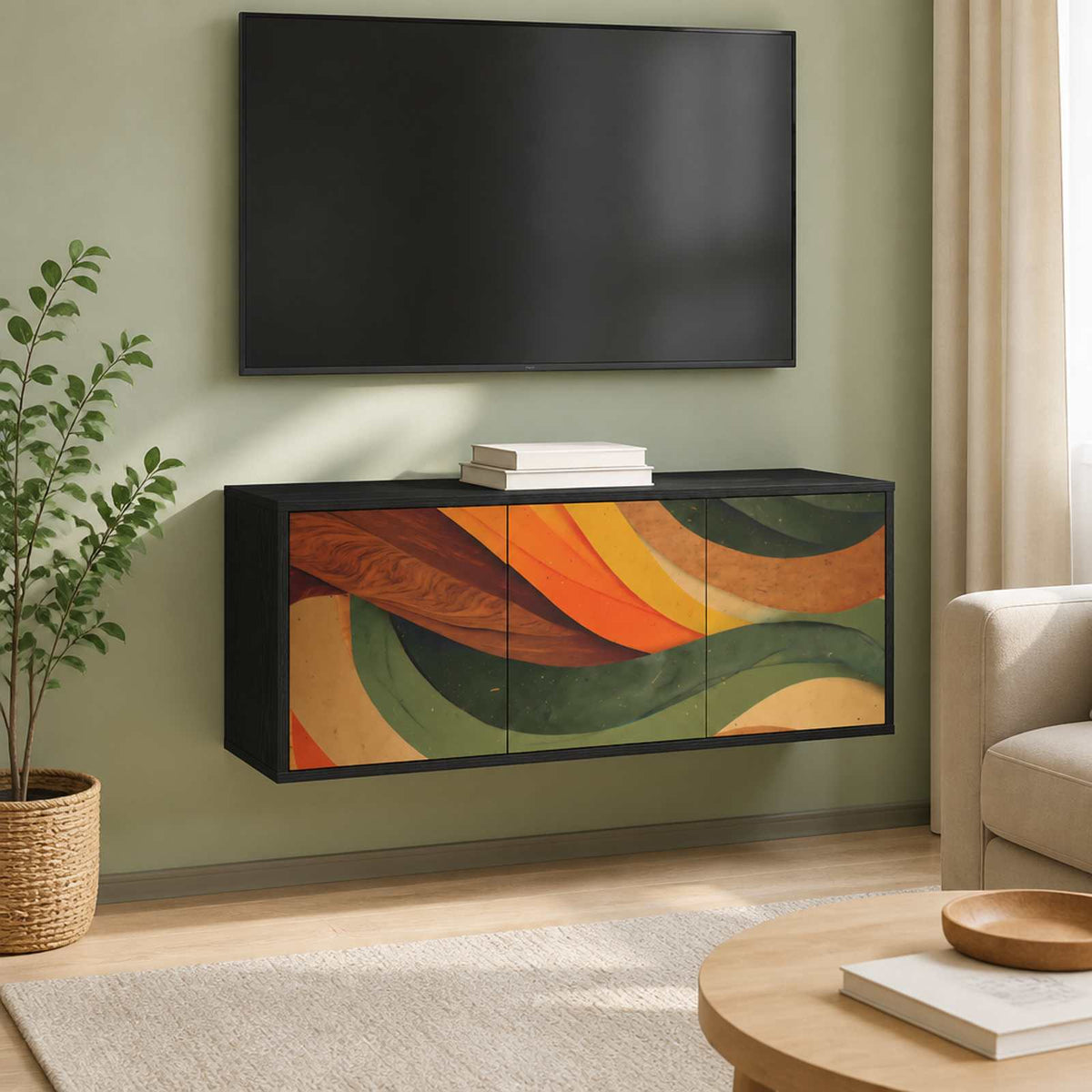 Wall-mounted TV Cabinet BONN 102 x 33 x 40 cm Black Oak