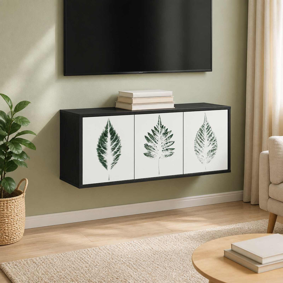 Wall-mounted TV Cabinet HANAU 102 x 33 x 40 cm Black Oak