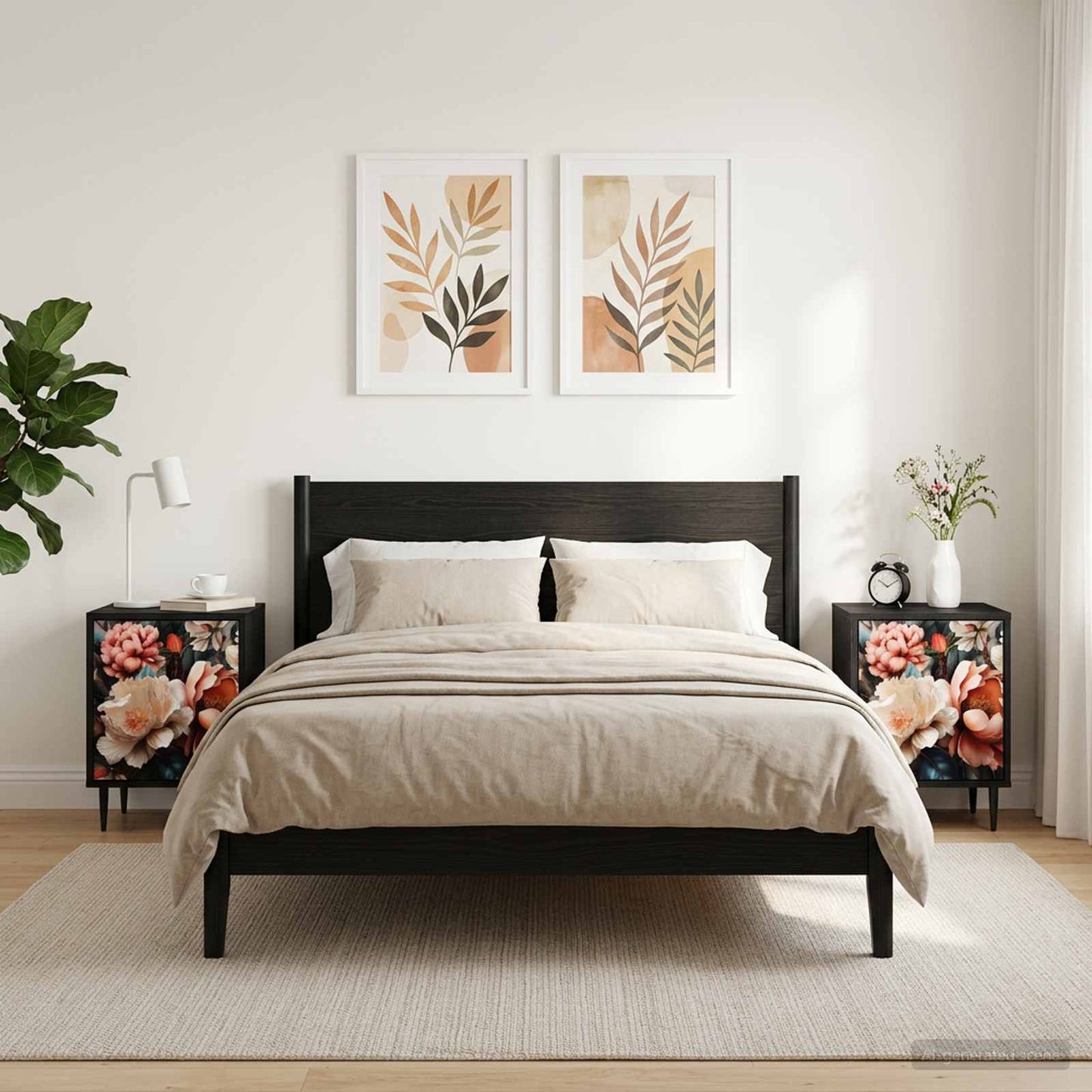 Bedside Cabinet BORNE 2 pcs Black Oak 36 x 33 x 51 cm