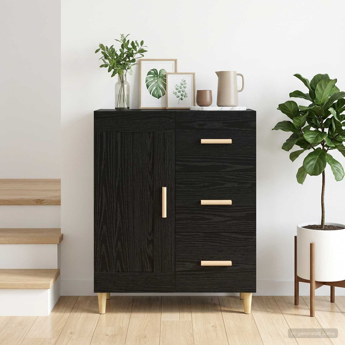 Sideboard Black Oak 69.5 x 34 x 90 cm Engineered Wood