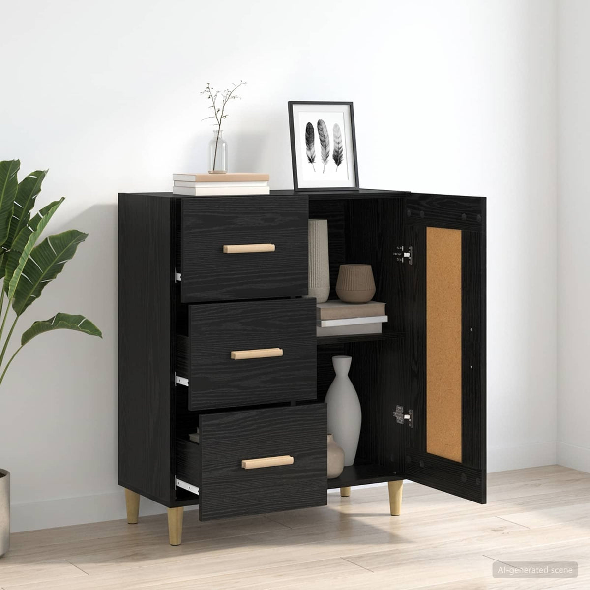 Sideboard Black Oak 69.5 x 34 x 90 cm Engineered Wood