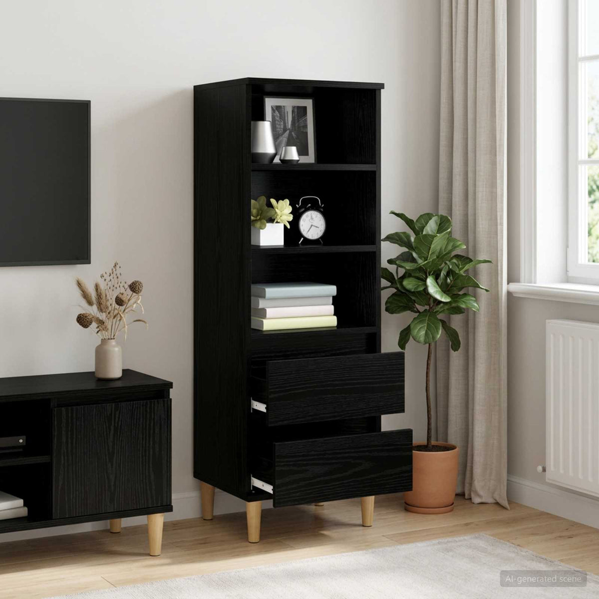 Highboard Black Oak 40 x 36 x 110 cm Engineered Wood