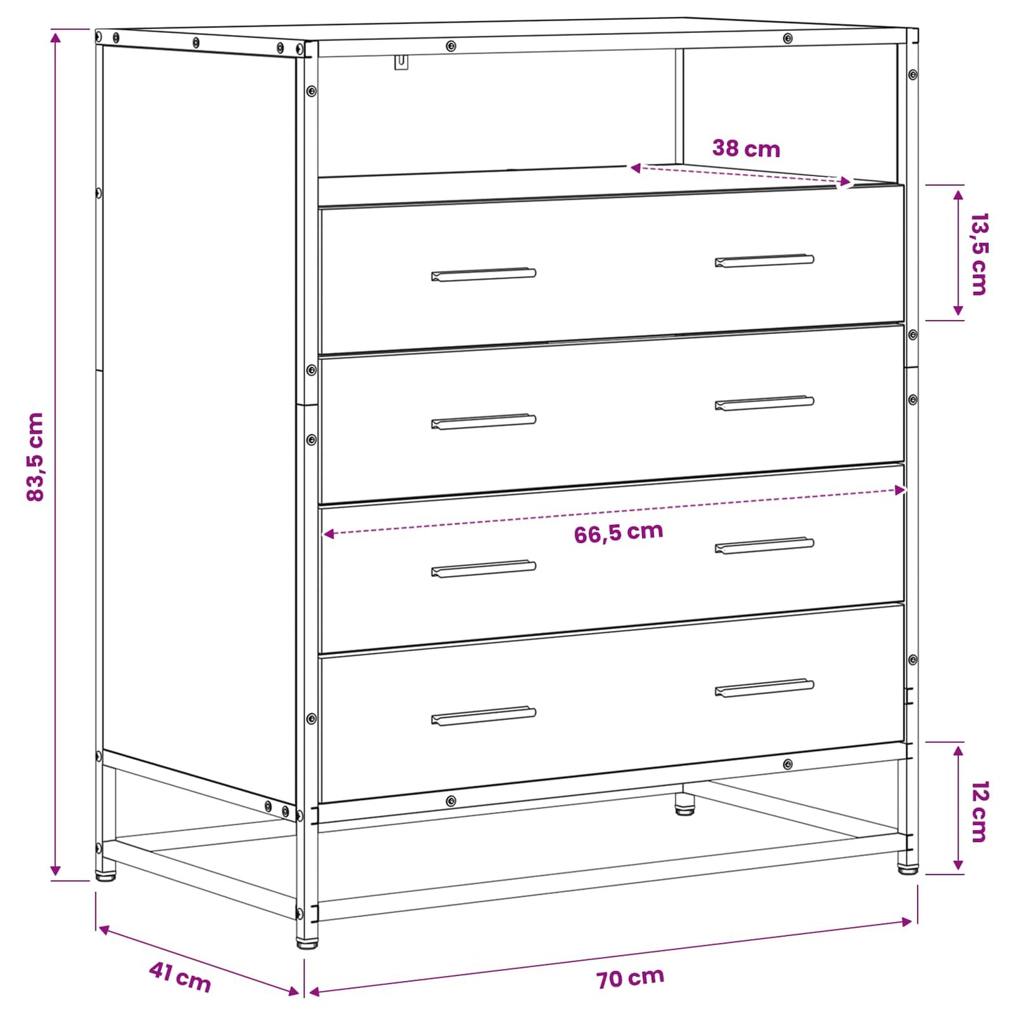 Drawer Cabinet 4-Drawer Old wood 70 x 41 x 83.5 cm