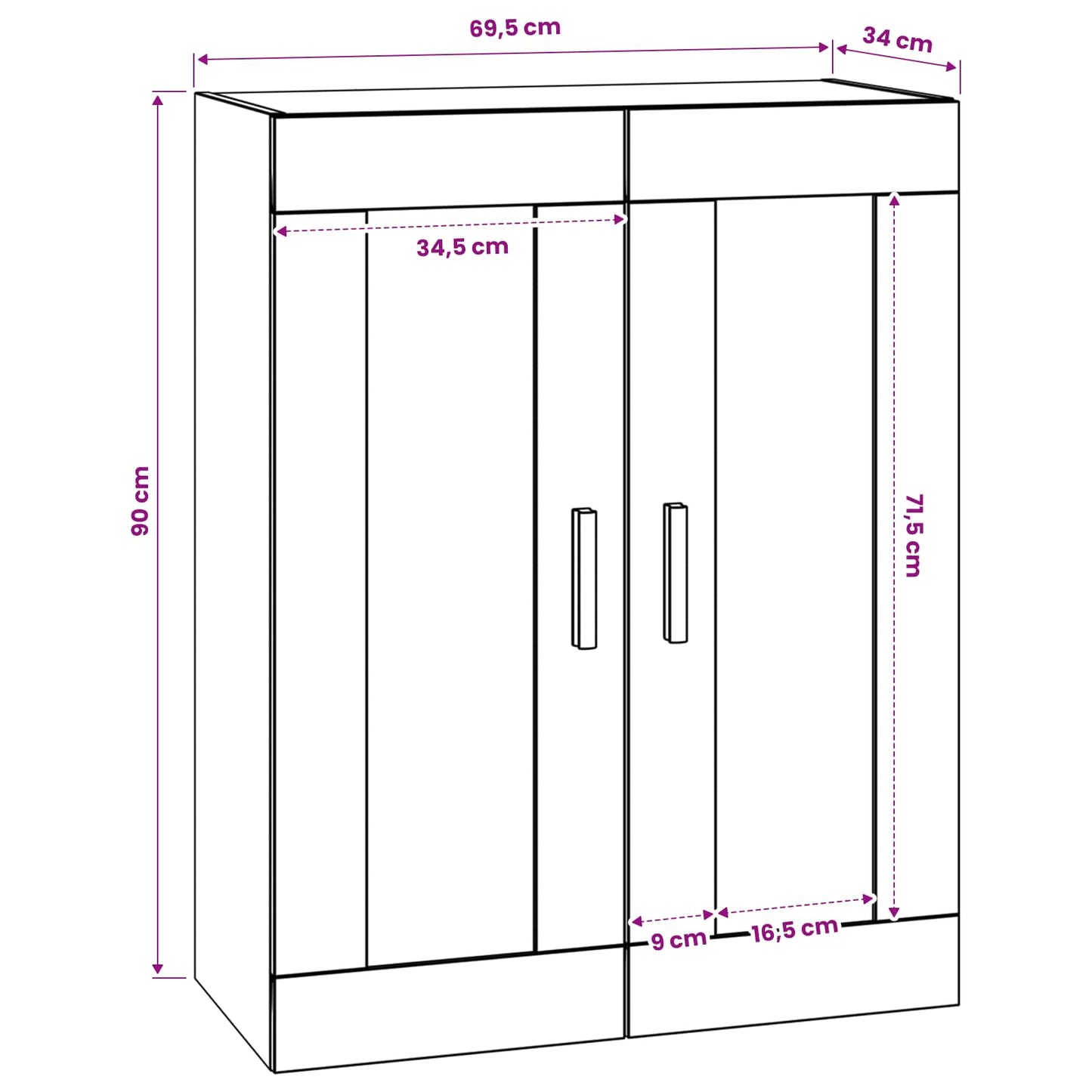 Wall Cabinet Wall-Mounted Old wood 69.5 x 34 x 90 cm