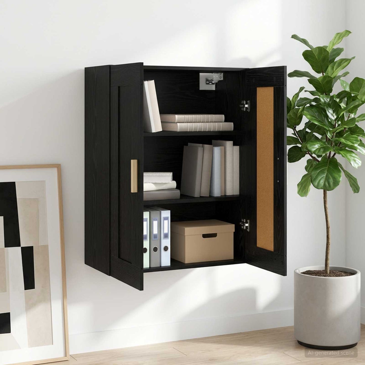 Wall Cabinet Wall-Mounted Black oak 69.5 x 34 x 90 cm