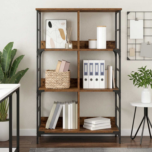 Bookshelf 4-Tier 78.5 x 33 x 117.5 cm metal PB Old wood