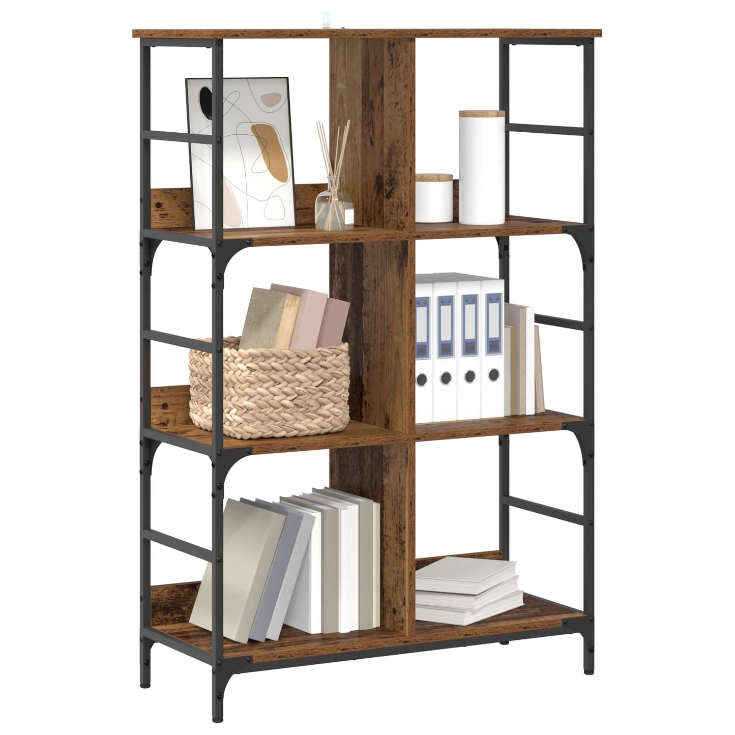Bookshelf 4-Tier 78.5 x 33 x 117.5 cm metal PB Old wood