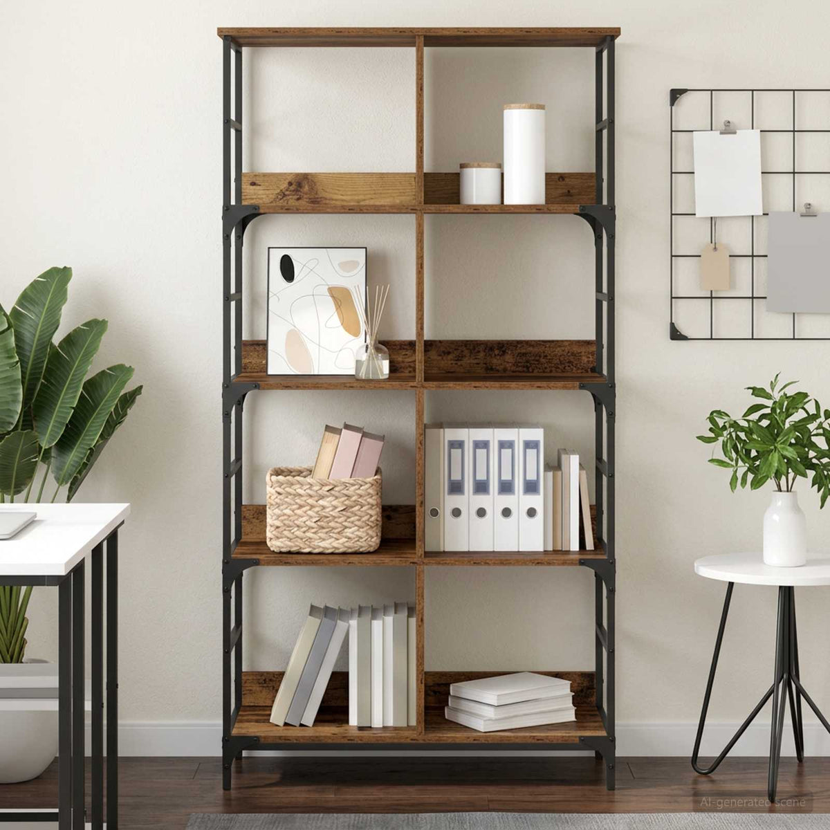 Bookshelf 4-Tier 78.5 x 33 x 153 cm metal PB Old wood