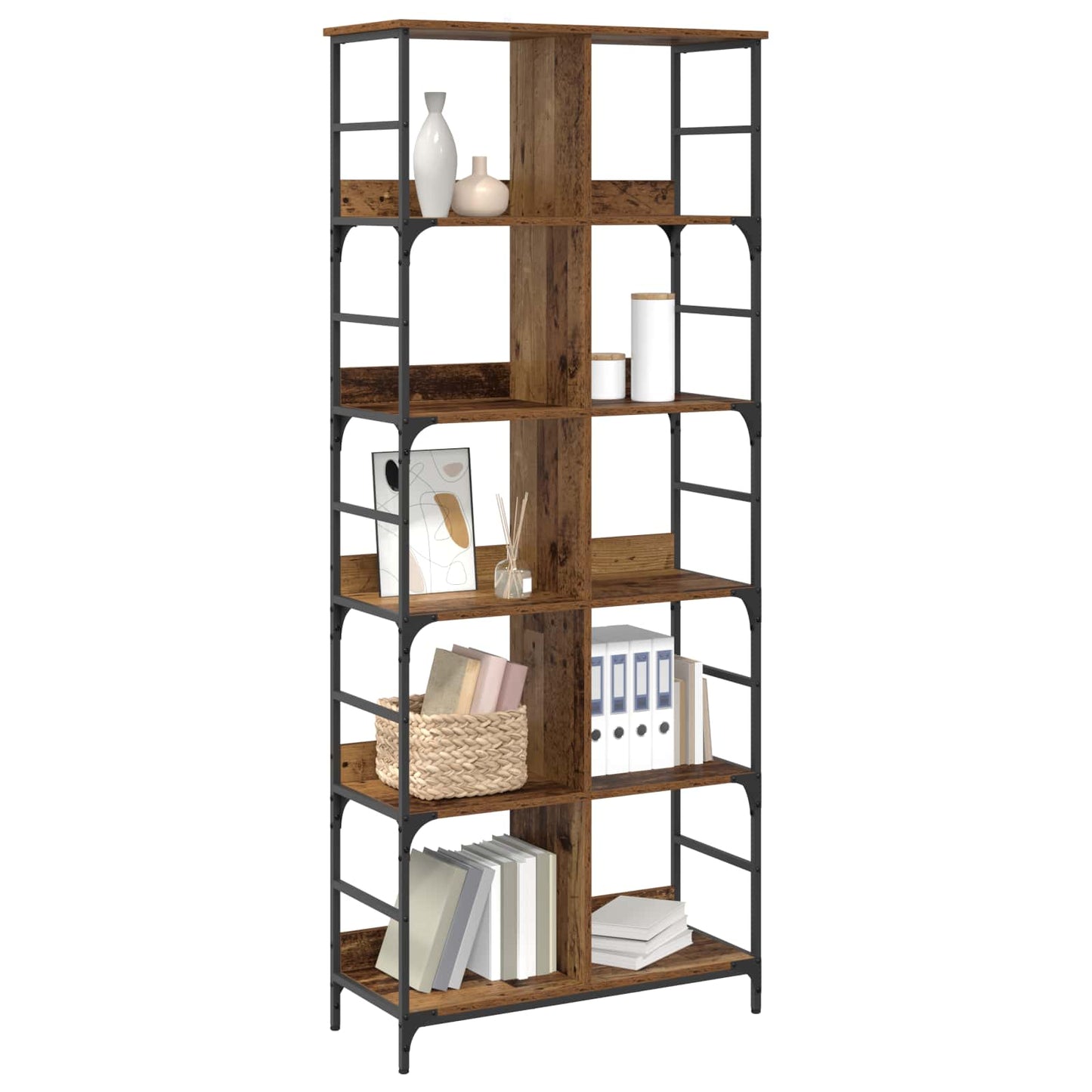 Bookshelf 4-Tier 78.5 x 33 x 188.5 cm metal PB Old wood