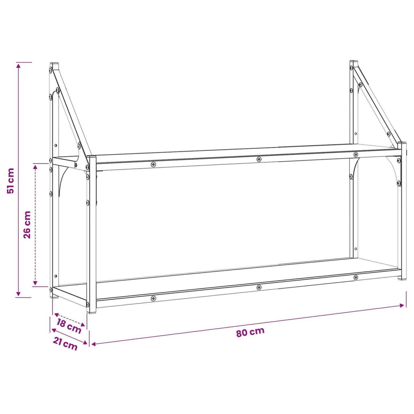 Wall Shelf Wall-Mounted Old wood 80 x 21 x 51 cm metal PB