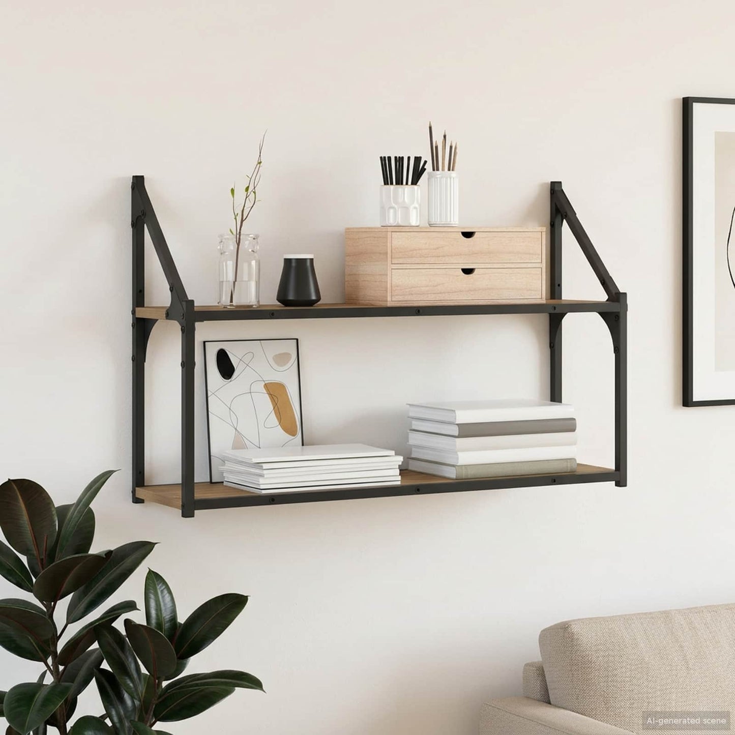 Wall Shelf Wall-Mounted Artisan oak 80 x 21 x 51 cm metal PB