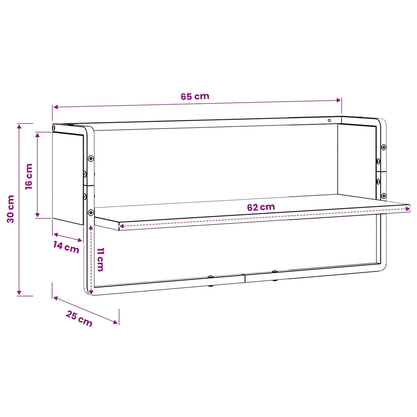 Wall Shelf Wall-Mounted Black oak 65 x 25 x 30 cm metal PB