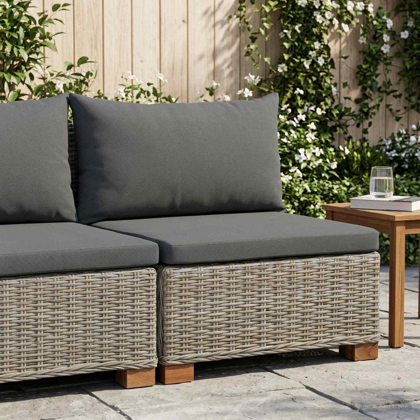 Middle Sofa with Cushions GENDT Natural Rattan Kubu Grey