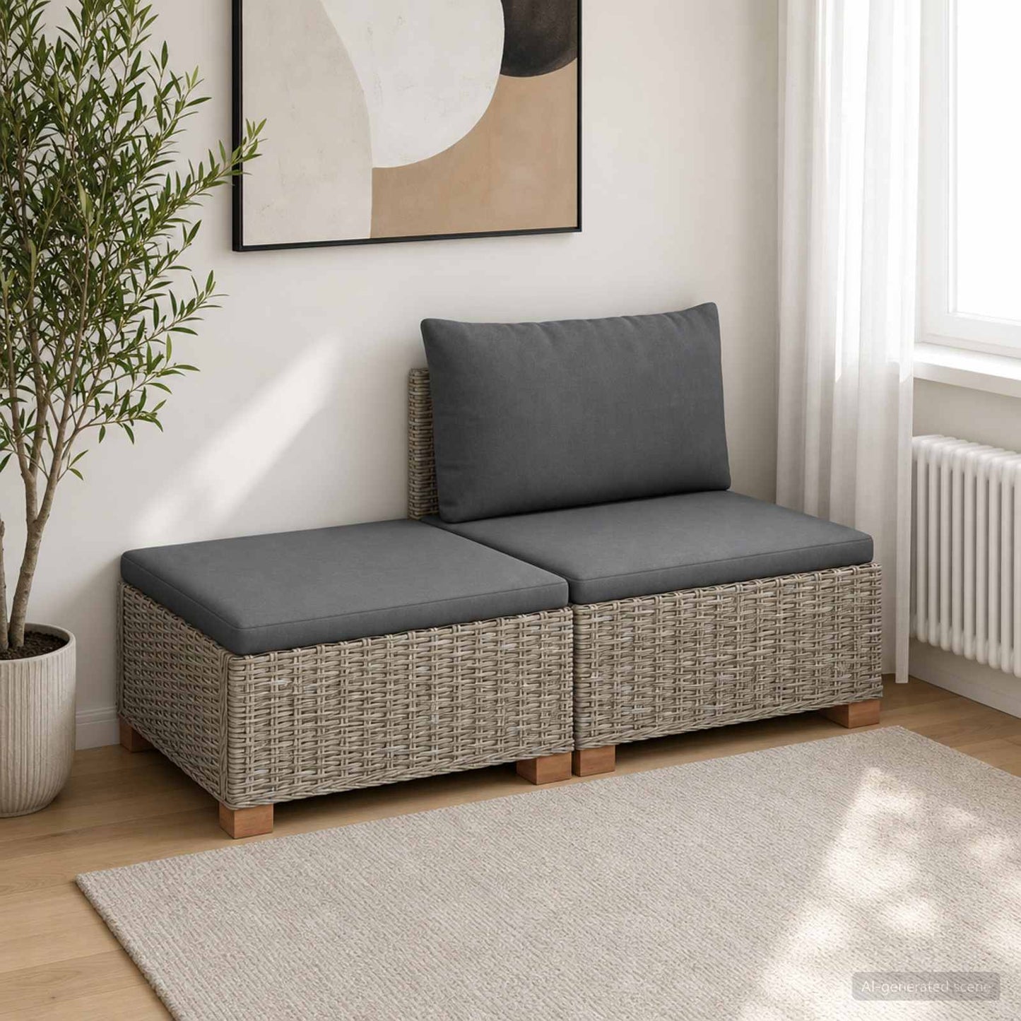 2 pcs Rattan Lounge Set with Cushions GENDT Natural Rattan
