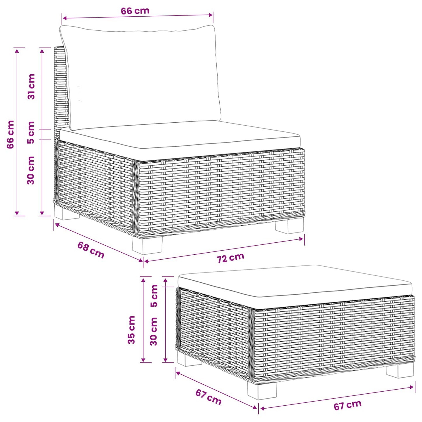 2 pcs Rattan Lounge Set with Cushions GENDT Natural Rattan