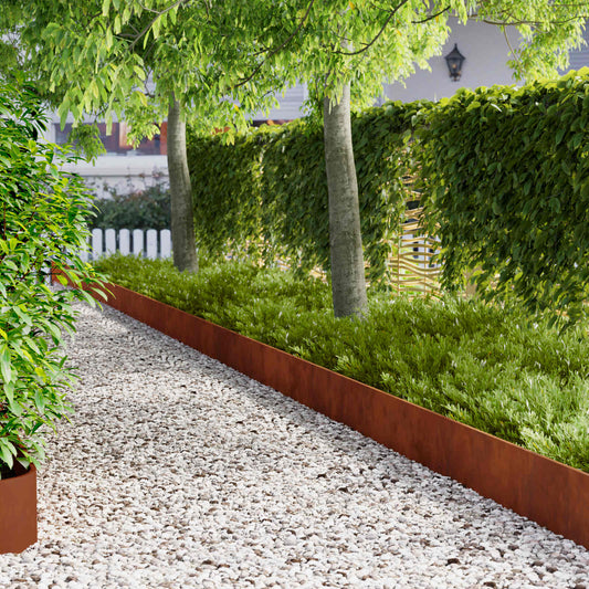 Lawn Edging 10 pcs 103 x 25 cm Steel Rusty