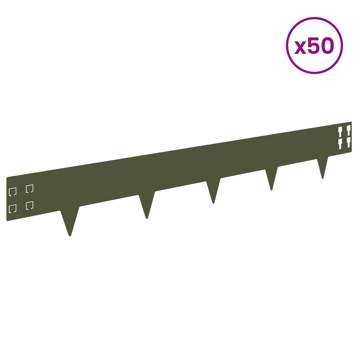 Lawn Edging 50 pcs 100 x 15 cm Steel Olive Green