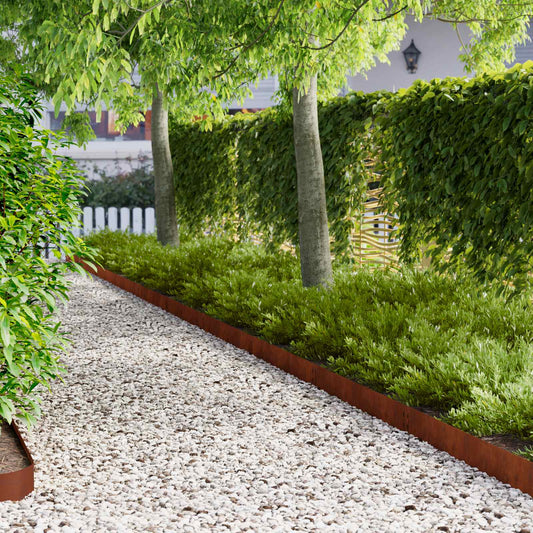 Lawn Edging 10 pcs 100 x 15 cm Steel Rusty