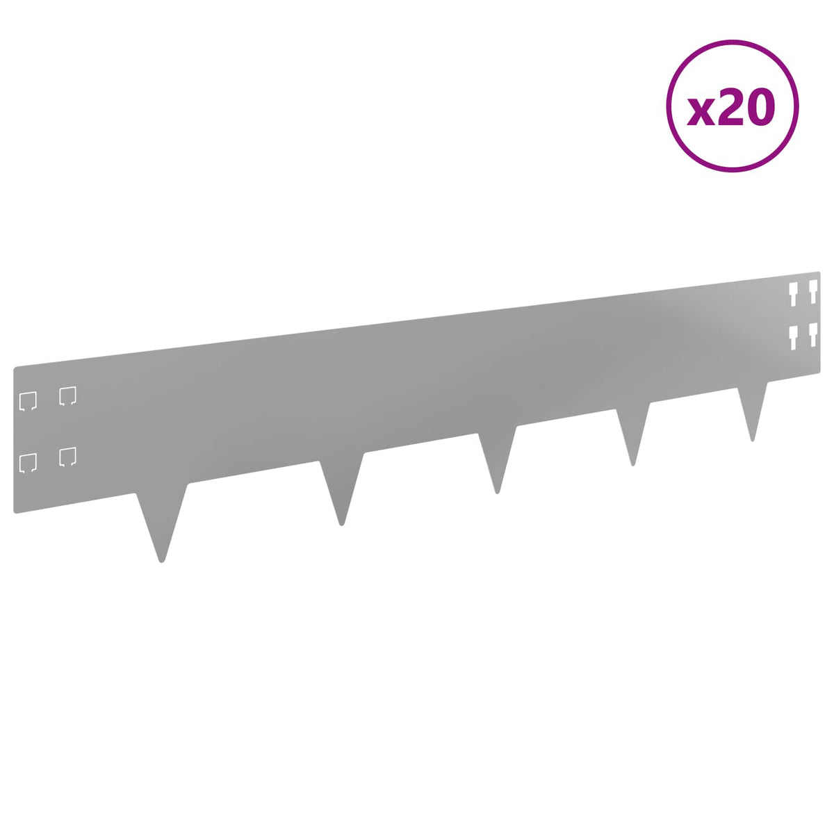 Lawn Edging 20 pcs 100 x 20 cm Steel Silver