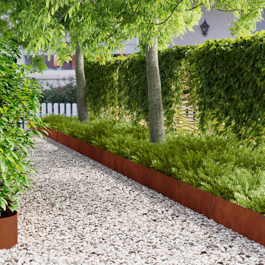 Lawn Edging 30 pcs 100 x 25 cm Steel Rusty