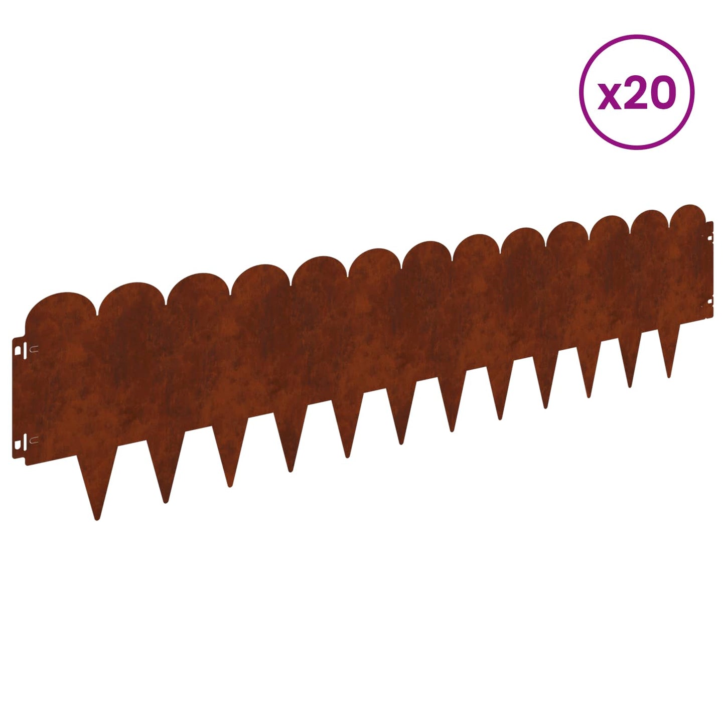 Lawn Edging 20 pcs 103 x 25 cm Steel Rusty