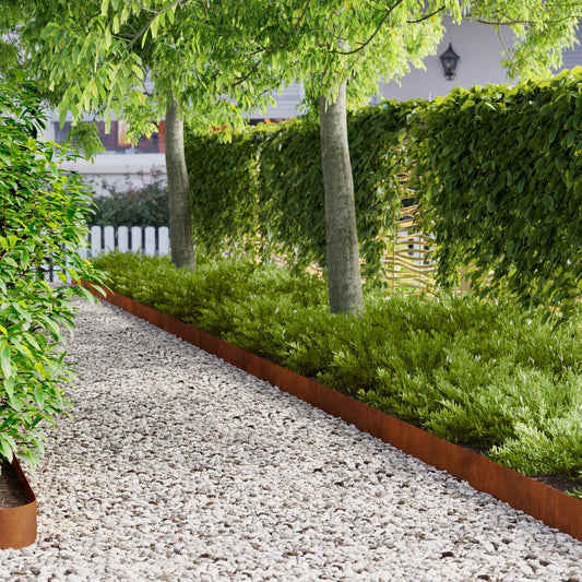 Lawn Edging 30 pcs 100 x 15 cm Steel Rusty