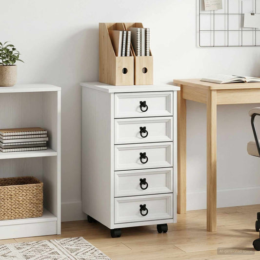 Rolling Cabinet with Drawers CORONA White