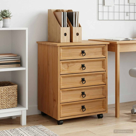 Rolling Cabinet with Drawers CORONA Honey Brown