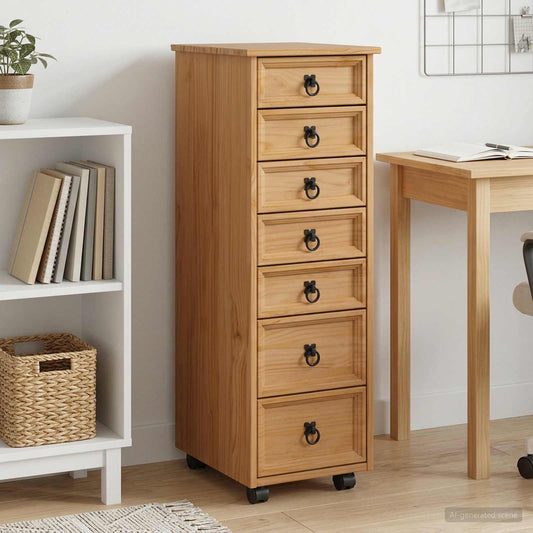 Rolling Cabinet with Drawers CORONA Honey Brown
