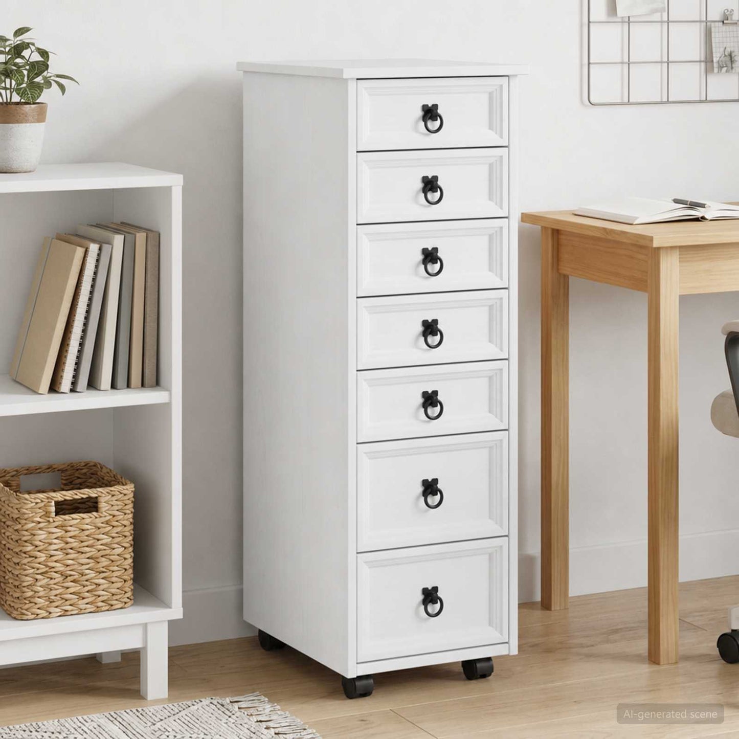Rolling Cabinet with Drawers CORONA White