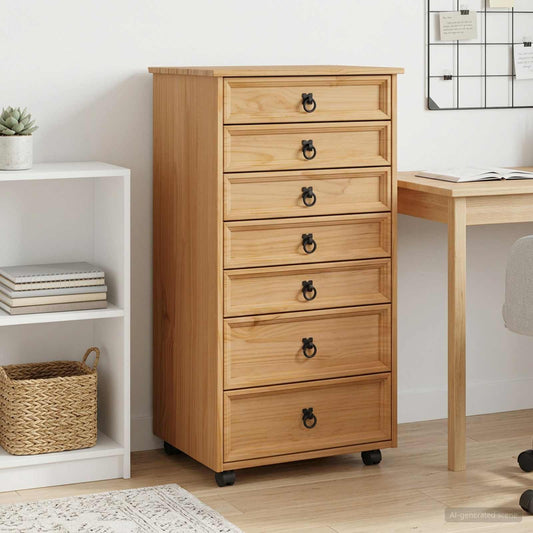 Rolling Cabinet with Drawers CORONA Honey Brown