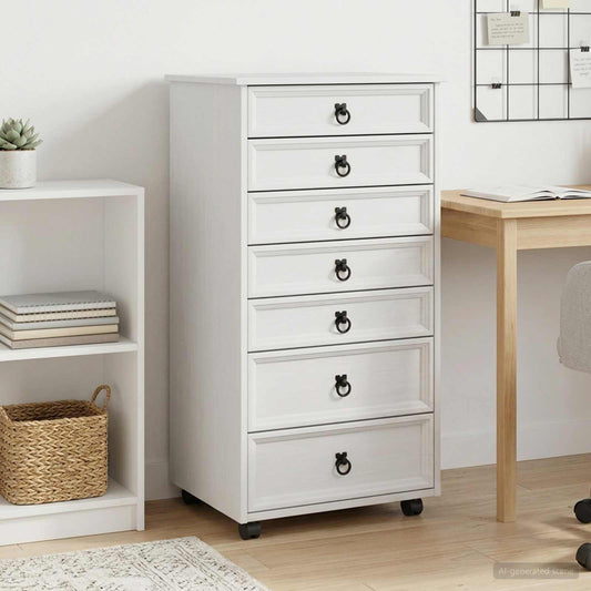 Rolling Cabinet with Drawers CORONA White