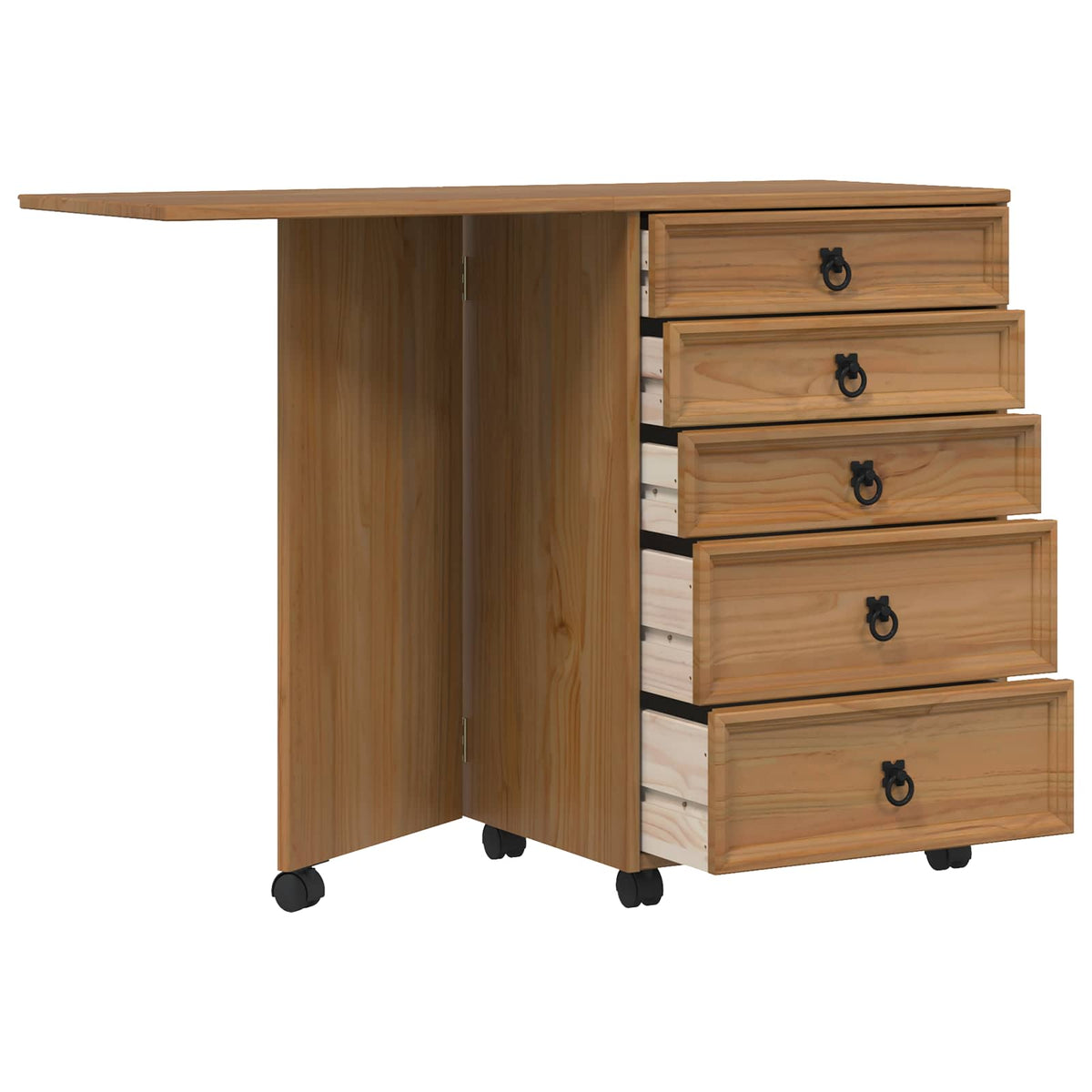 Rolling Cabinet with Drawers & Folding Top CORONA Honey Brown