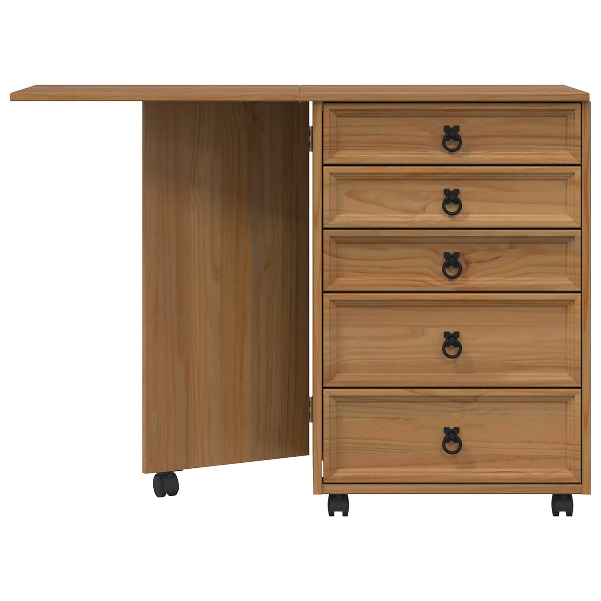 Rolling Cabinet with Drawers & Folding Top CORONA Honey Brown