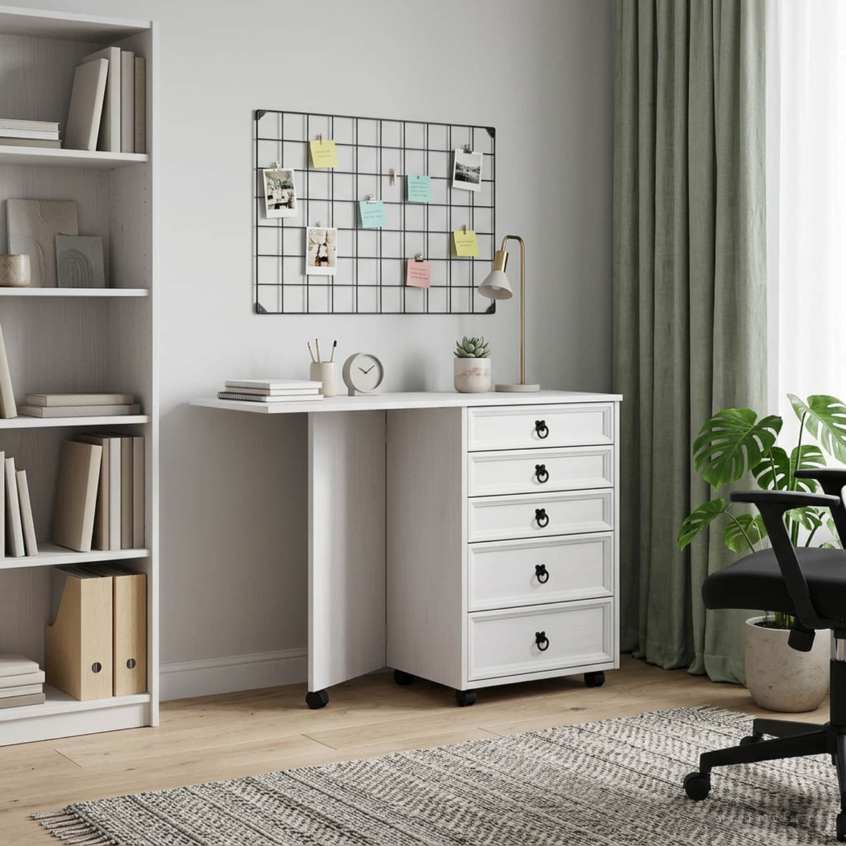 Rolling Cabinet with Drawers & Folding Top CORONA White
