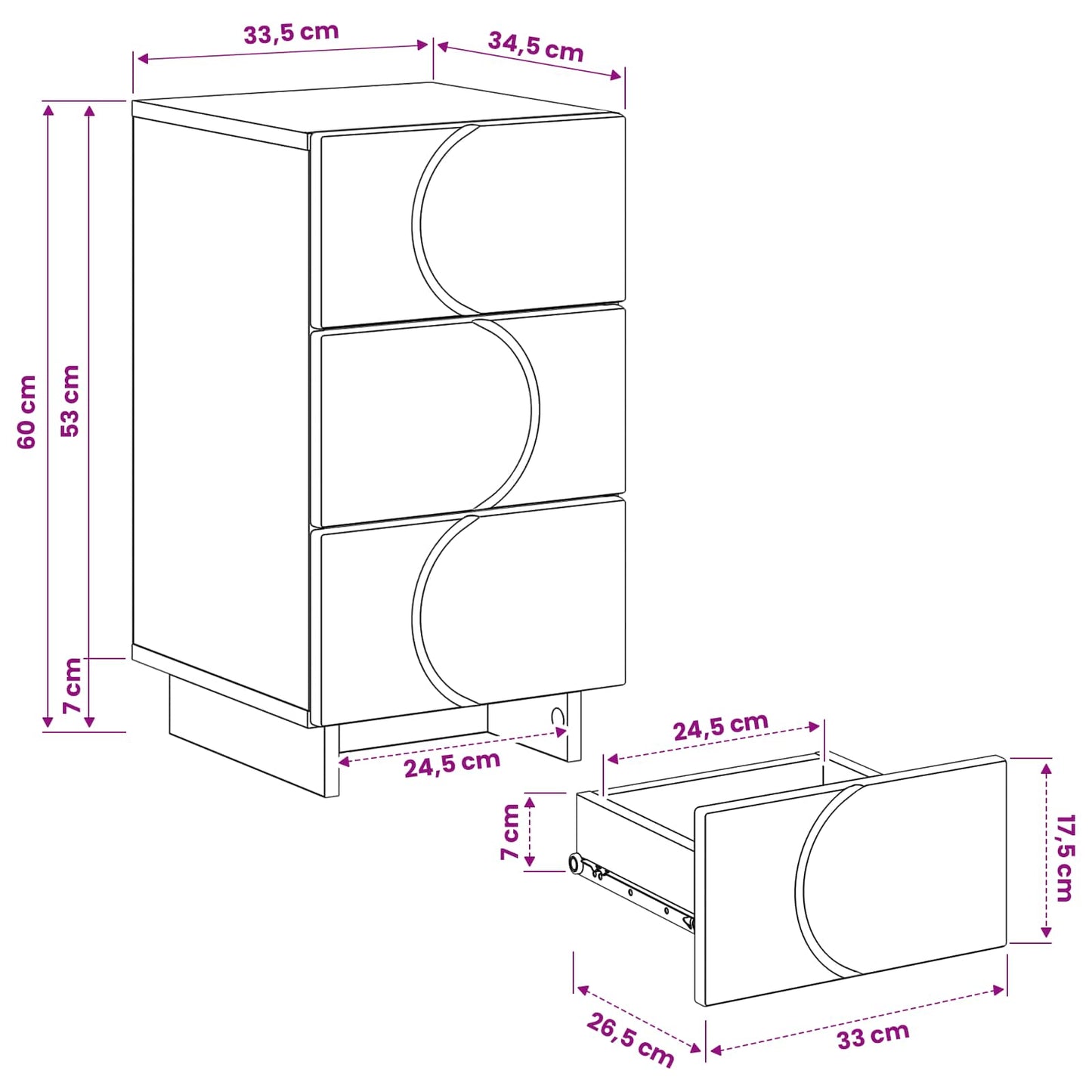 Bedside Cabinet 2 pcs Black 33.5 x 34.5 x 60 cm Engineered Wood