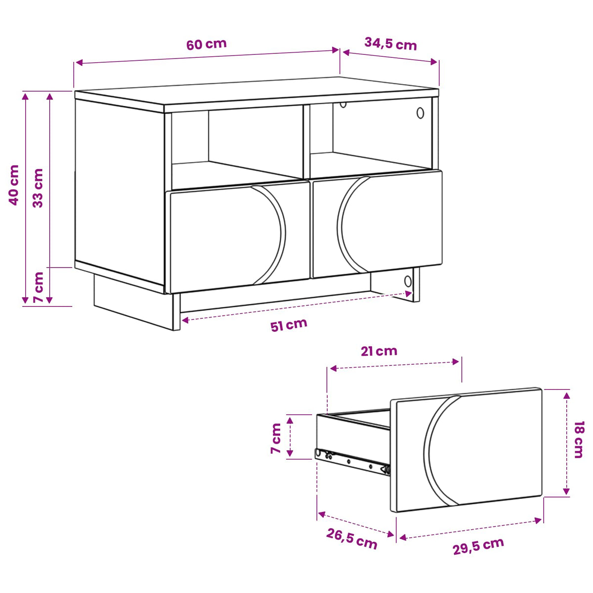 TV Stand 60 x 34.5 x 40 cm High Gloss White Engineered Wood