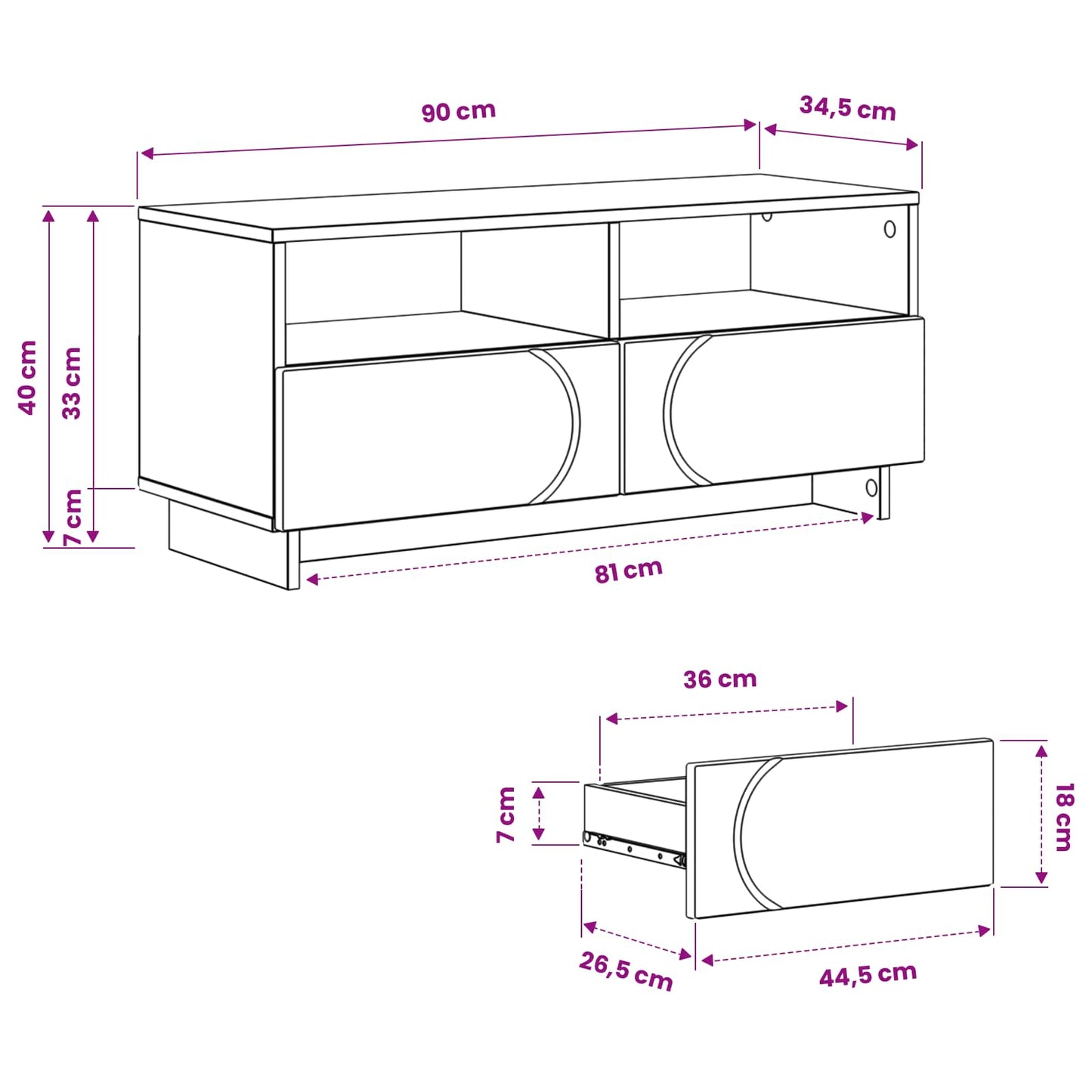 TV Stand 90 x 34.5 x 40 cm Black Engineered Wood