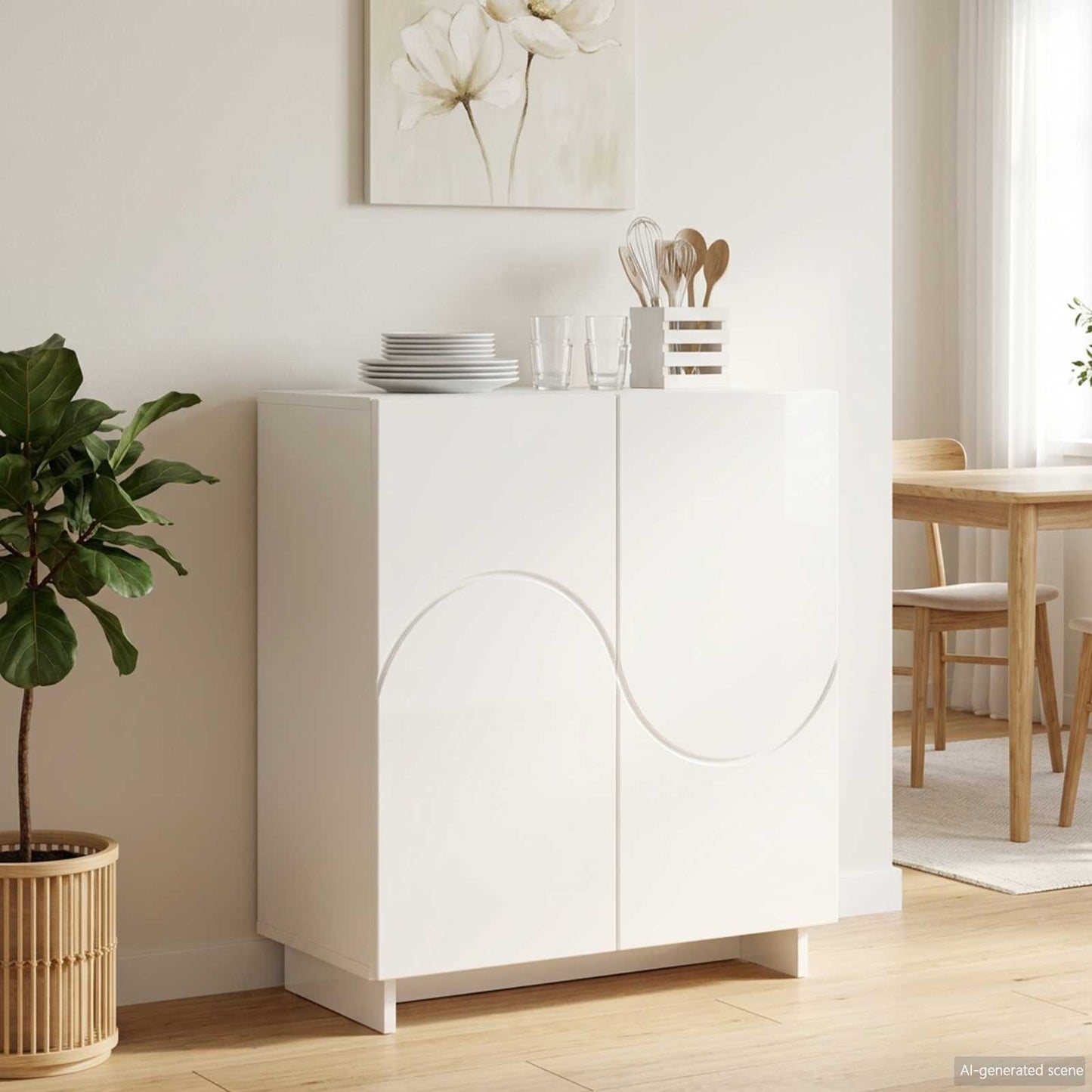 Sideboard High Gloss White 67 x 34.5 x 75 cm Engineered Wood