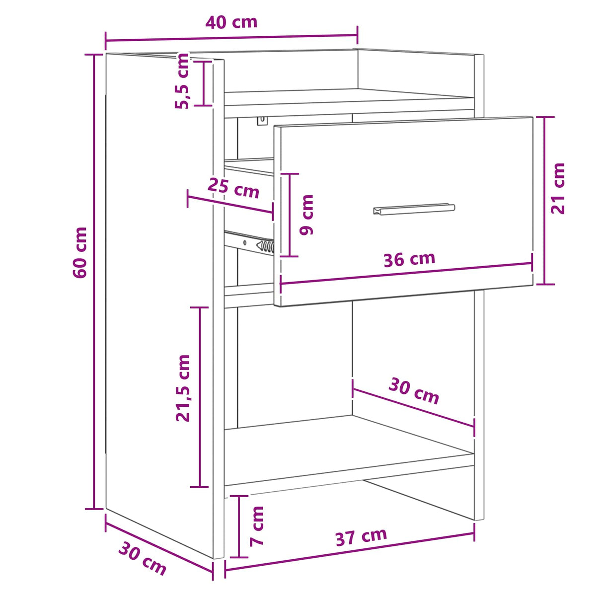 Bedside Tables Concrete Grey 40 x 30 x 60 cm Engineered Wood