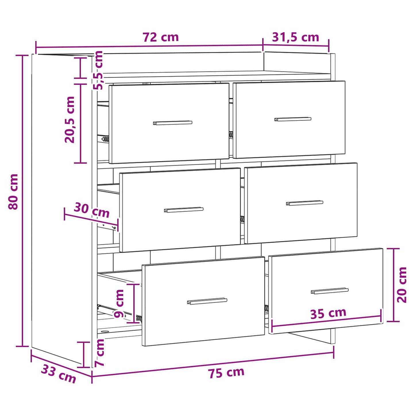 Sideboard Sonoma Oak 75 x 33 x 80 cm Engineered Wood