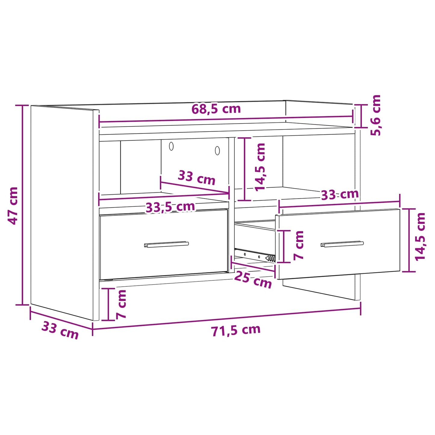 TV Cabinet 71.5 x 33 x 47 cm Smoked Oak Engineered Wood