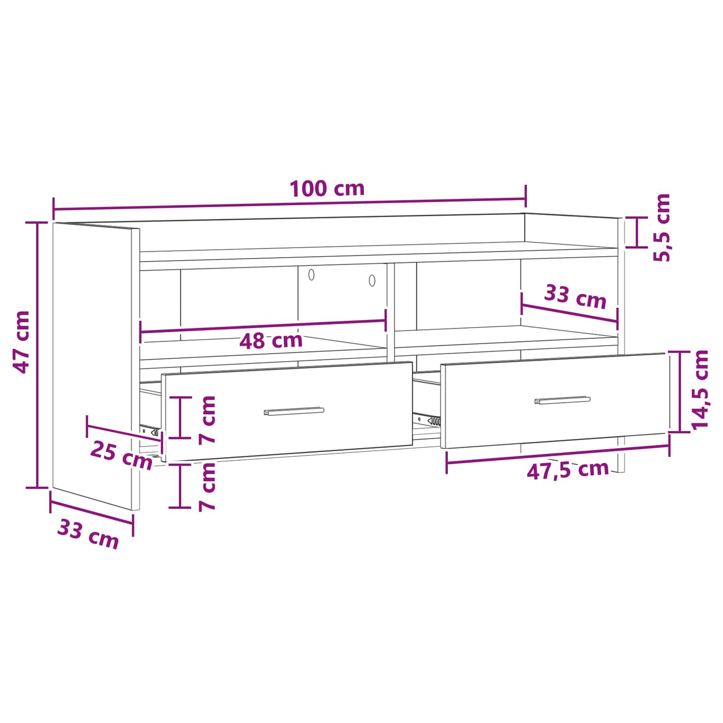 TV Cabinet 100 x 33 x 47 cm Old Wood Engineered Wood
